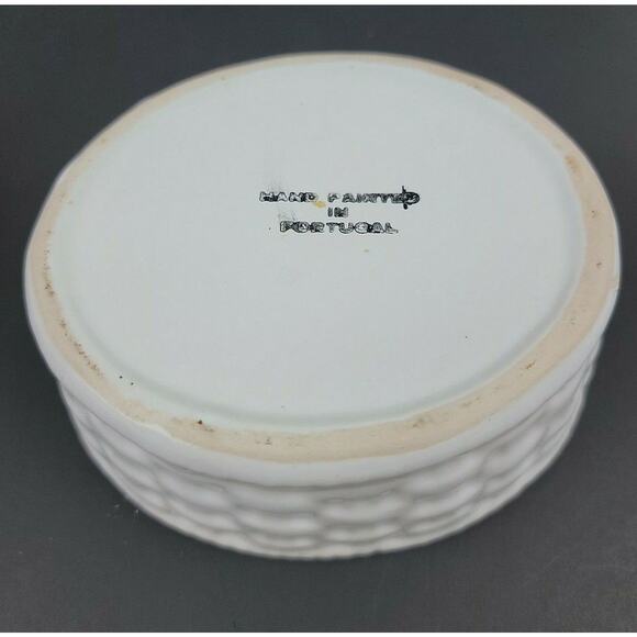 Vintage Hen Chicken Sitting on Woven White Basket Ceramic Container Portugal - Picture 9 of 12